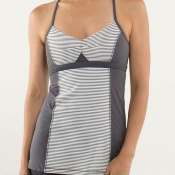Lululemon Athletic Bend and Flow Stripe Yoga Workout Top Gray White - Picture 1 of 13